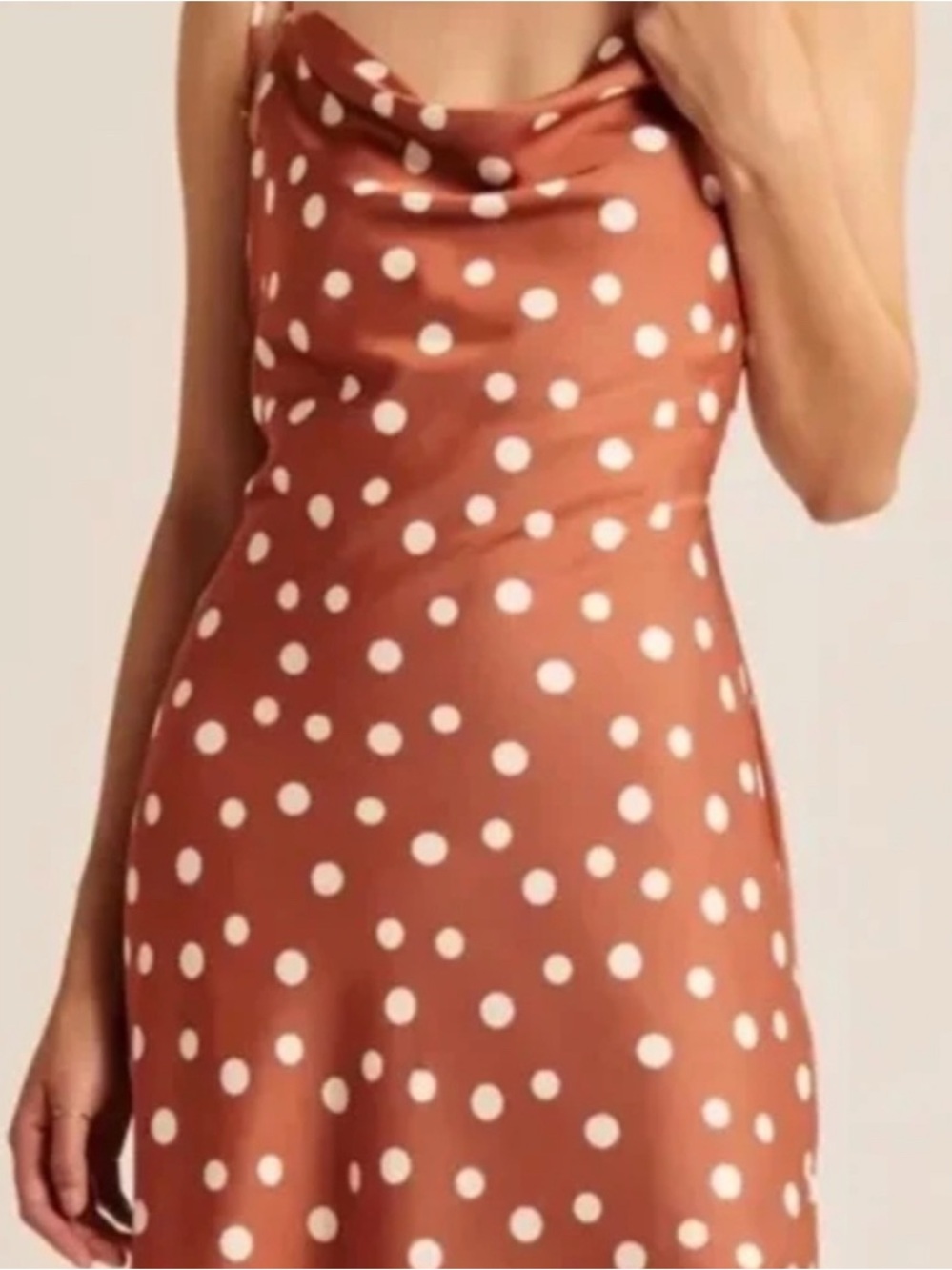 Abercrombie & Fitch Rust Polka Dot Cowl Midi Dress